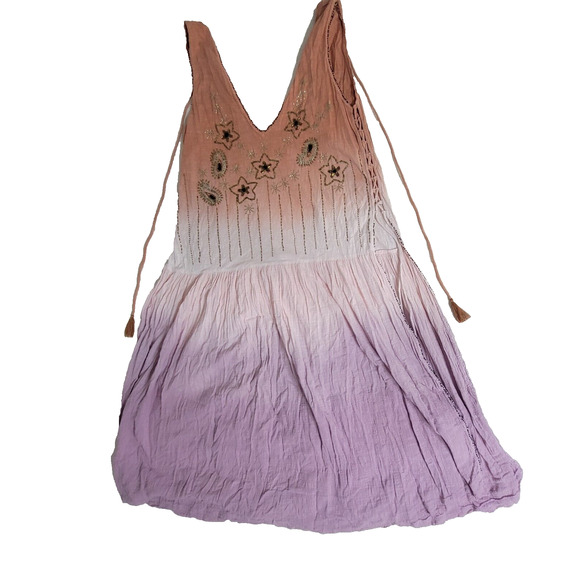 Free People Tunic Top Dress Bali Birdi Embroidered Open Tie Back Cottagecore - Picture 1 of 16